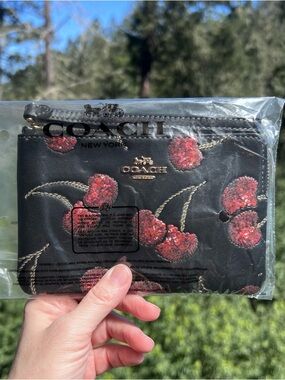 COACH Corner Zip Wristlet With Cherry Print NWT AUTHENTIC
